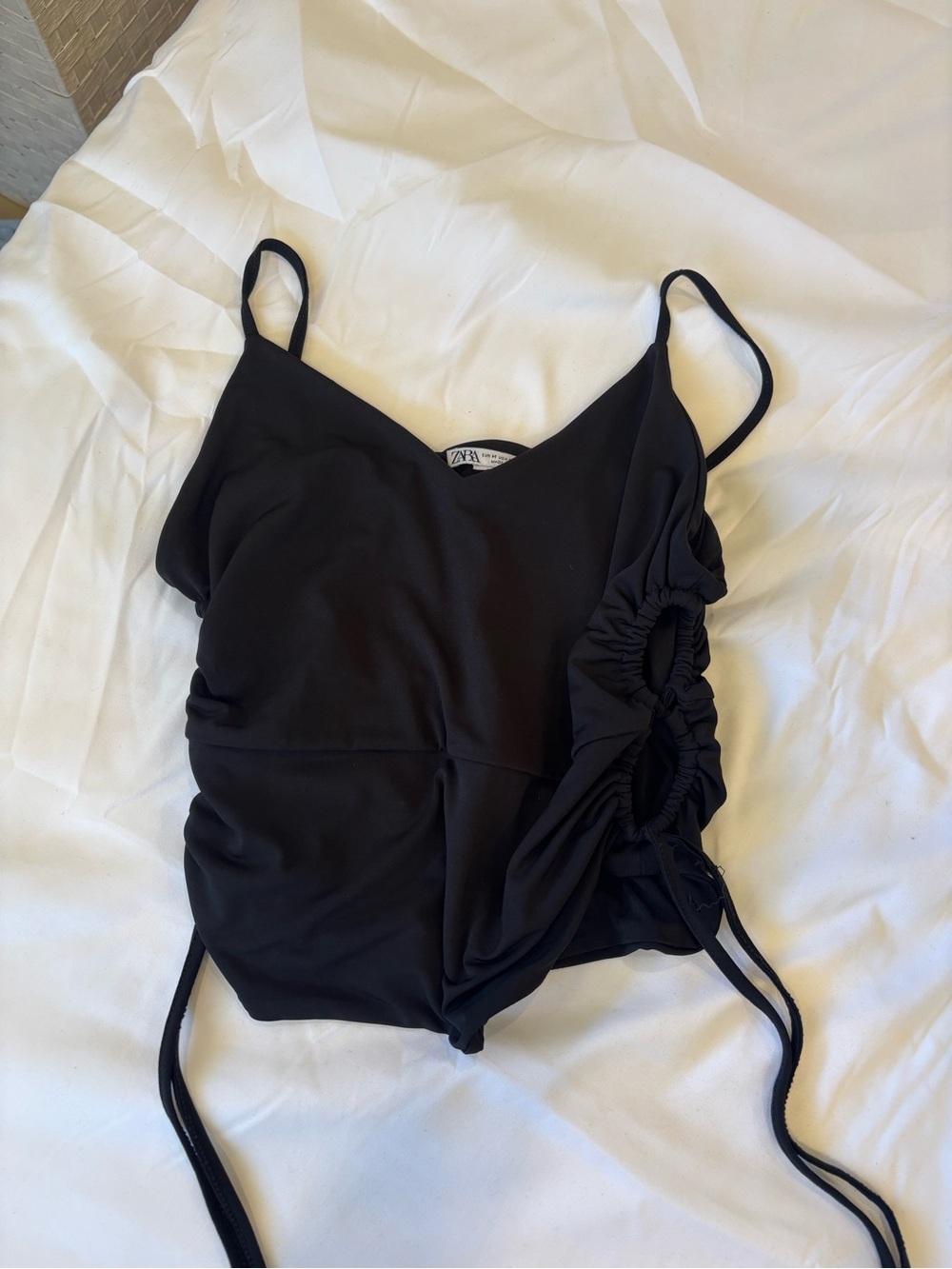 Zara Black Ruched Side Spaghetti Strap Tank Top